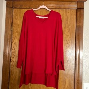 Long Sleeve Asymmetrical Red Zenana Top 1X